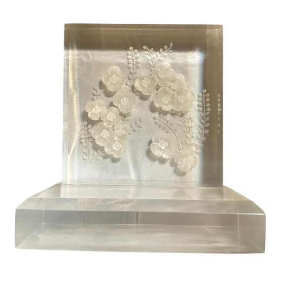 Vintage MCM Midcentury Modern Glass Lucite Flowers Book End Bookend Cottagecore - Picture 1 of 7